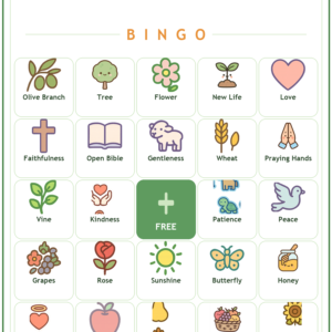 Fruit of the Spirit Bingo, 60 Printable Christian Cards, Bible Character Game, Sunday School Activity, Kids Bible Game, Galatians 5