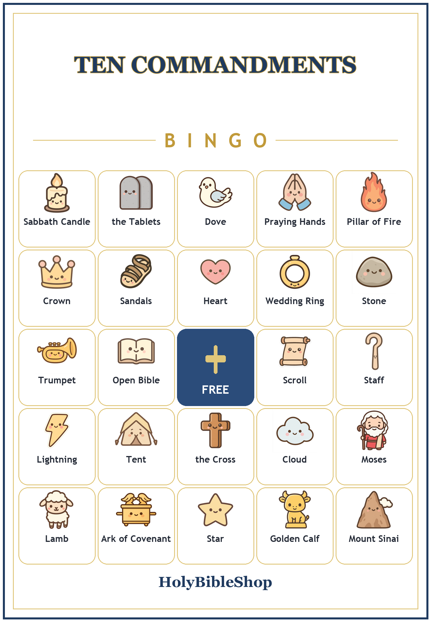 Ten Commandments Bingo, 60 Printable Christian Cards, Bible Story Game, Sunday School Activity, Kids Bible Game, Moses Bible Game