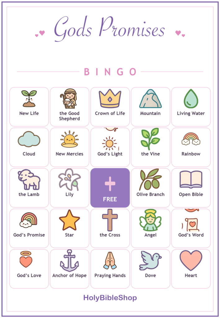 God's Promises Bingo, 60 Printable Christian Cards, Bible Promise Game, Scripture Memory, Sunday School, Ladies Bible Study