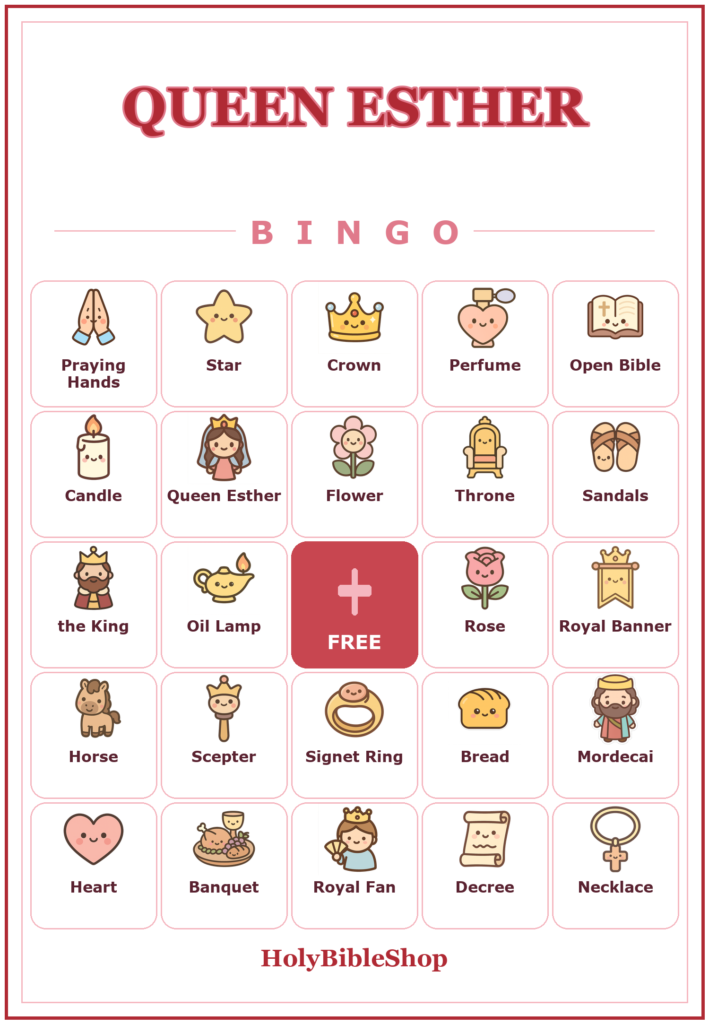 Queen Esther Bingo, 60 Printable Christian Cards, Bible Story Game, Sunday School Activity, Kids Bible Game, Women Bible Study