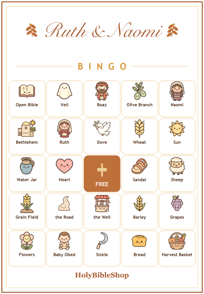 Ruth and Naomi Bingo, 60 Printable Christian Cards, Bible Story Game, Sunday School Activity, Kids Bible Game, Women Bible Study