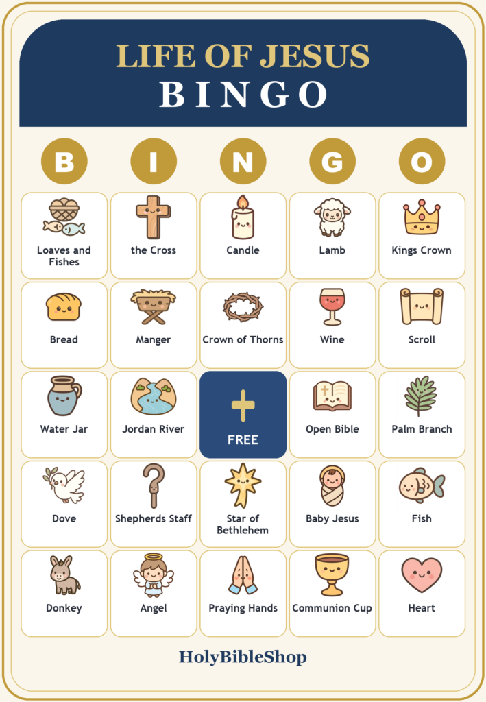 Life of Jesus Bingo, 60 Printable Christian Cards, Bible Story Game, Sunday School Activity, Kids Bible Game, Christmas Easter Lesson