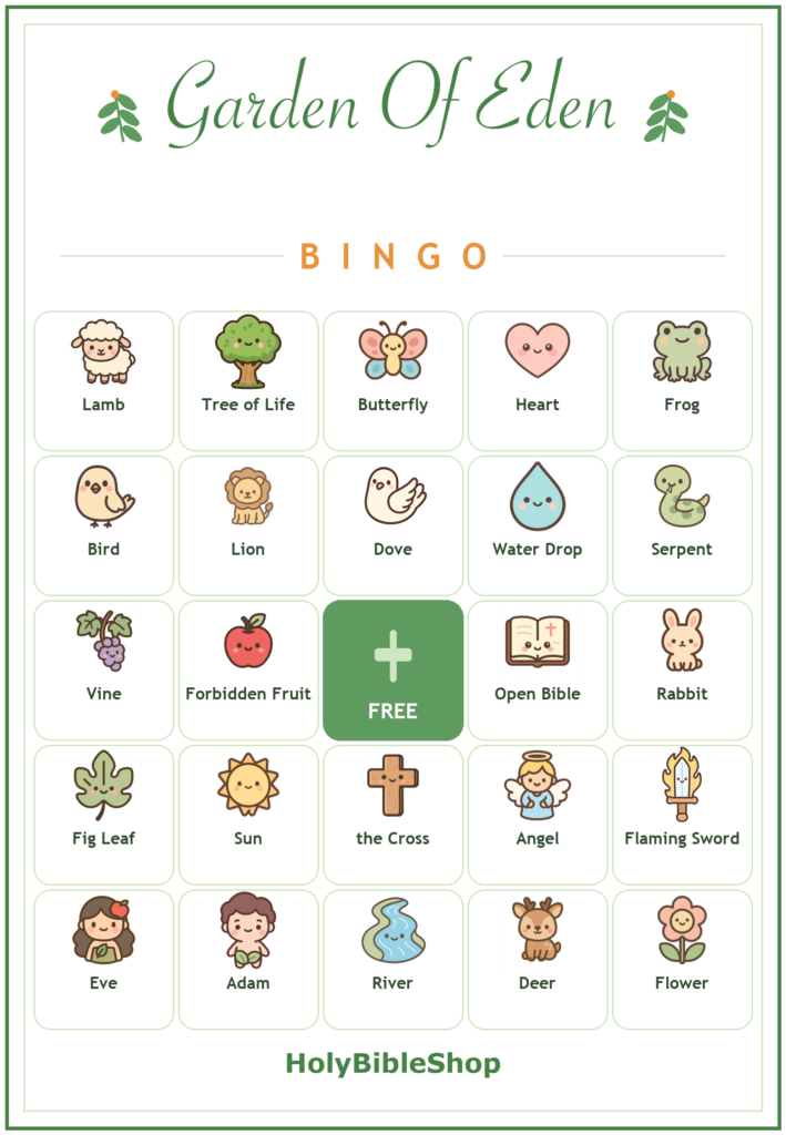 Garden of Eden Bingo, 60 Printable Christian Cards, Adam and Eve Game, Creation Bible Story, Sunday School, Kids Bible Game
