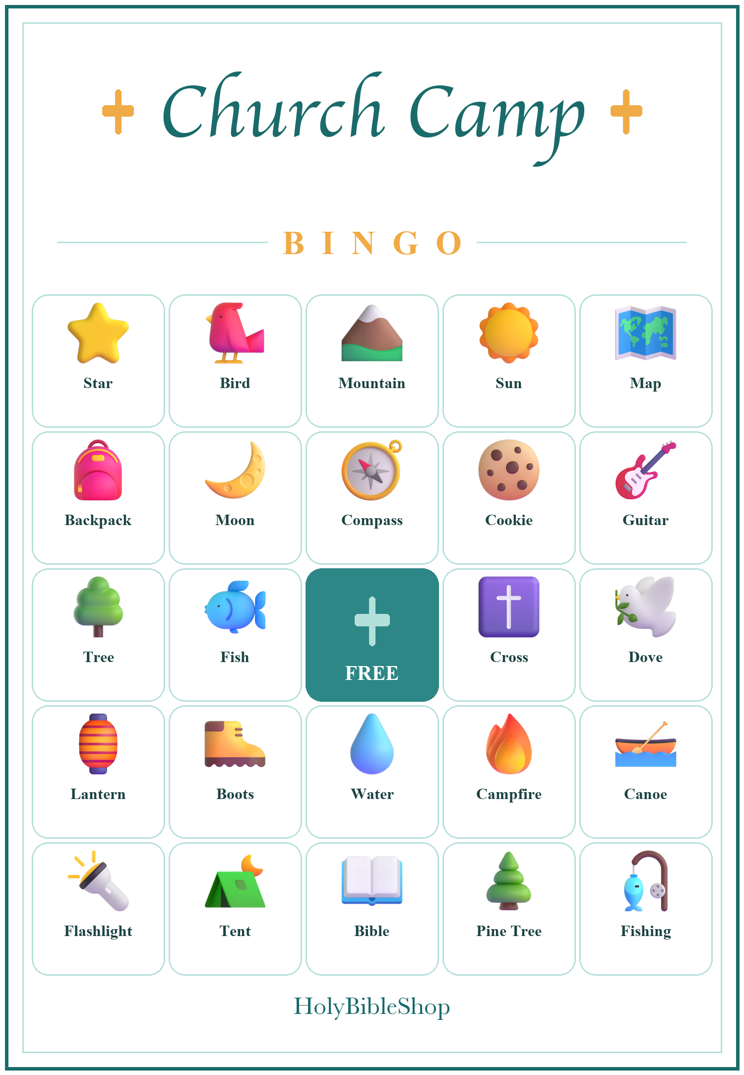 Christian Camp Bingo, 60 Printable Bingo Cards, Christian Camp Game, Sunday School & Church Activity, Instant Download