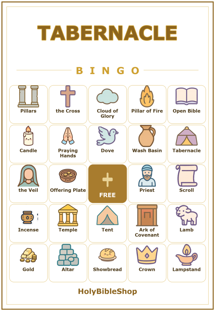 Tabernacle Bingo, 60 Printable Christian Cards, Bible Tabernacle Game, Sunday School Activity, Kids Bible Game, Old Testament