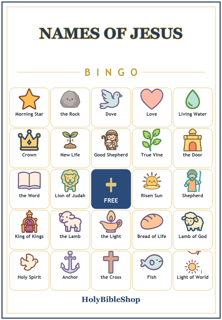 Names of Jesus Bingo, 60 Printable Christian Cards, Names of Christ Game, Sunday School Activity, Kids Bible Game, Scripture