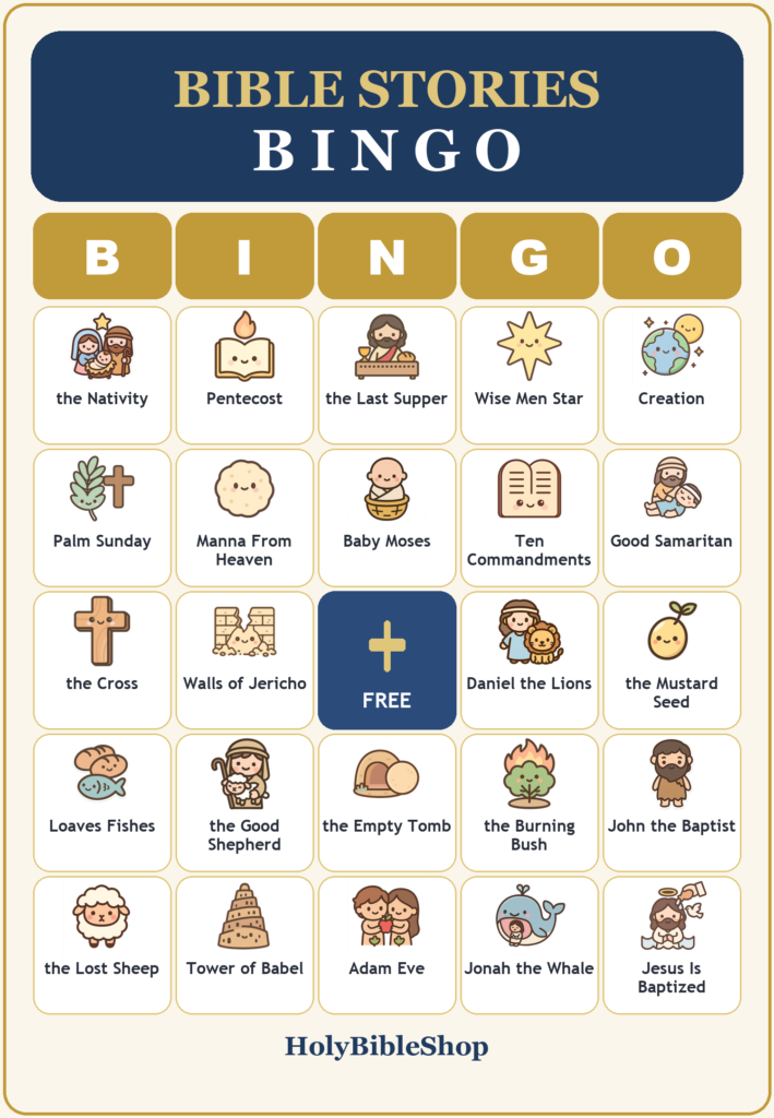 Bible Stories Bingo, 60 Printable Bible Bingo Cards, Sunday School Game, Bible Activity for Kids, Christian Game, VBS & Kids Church Game