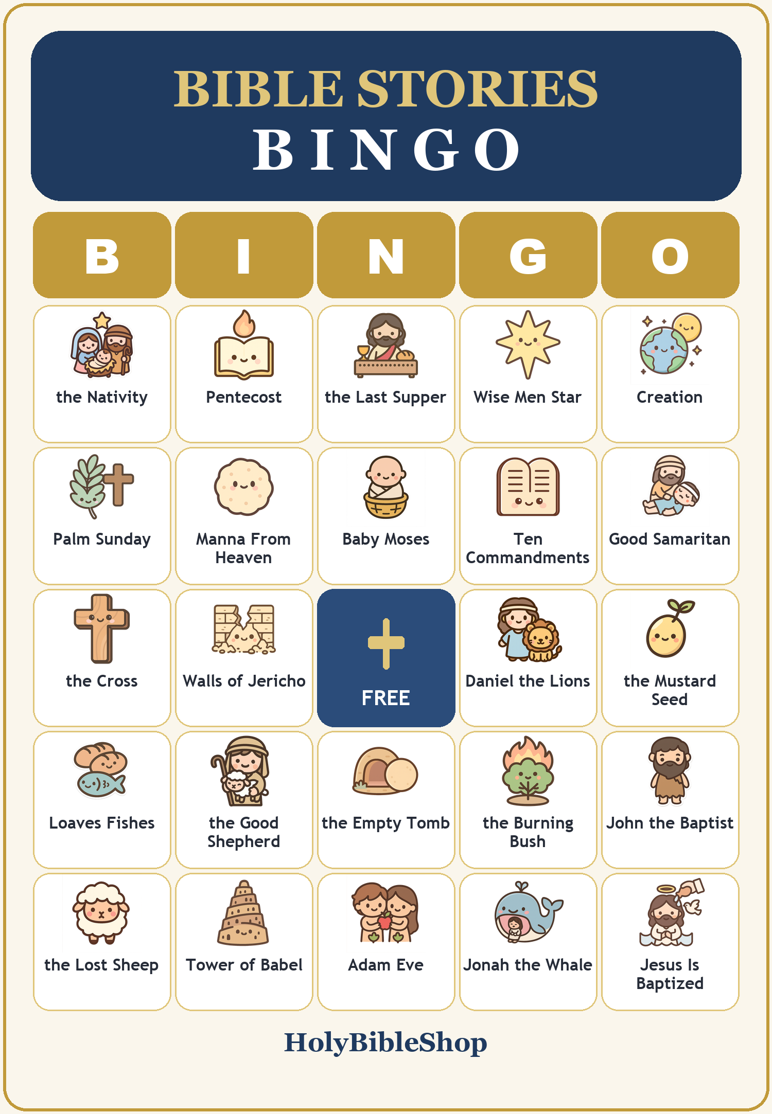 Bible Stories Bingo, 60 Printable Bible Bingo Cards, Sunday School Game, Bible Activity for Kids, Christian Game, VBS & Kids Church Game
