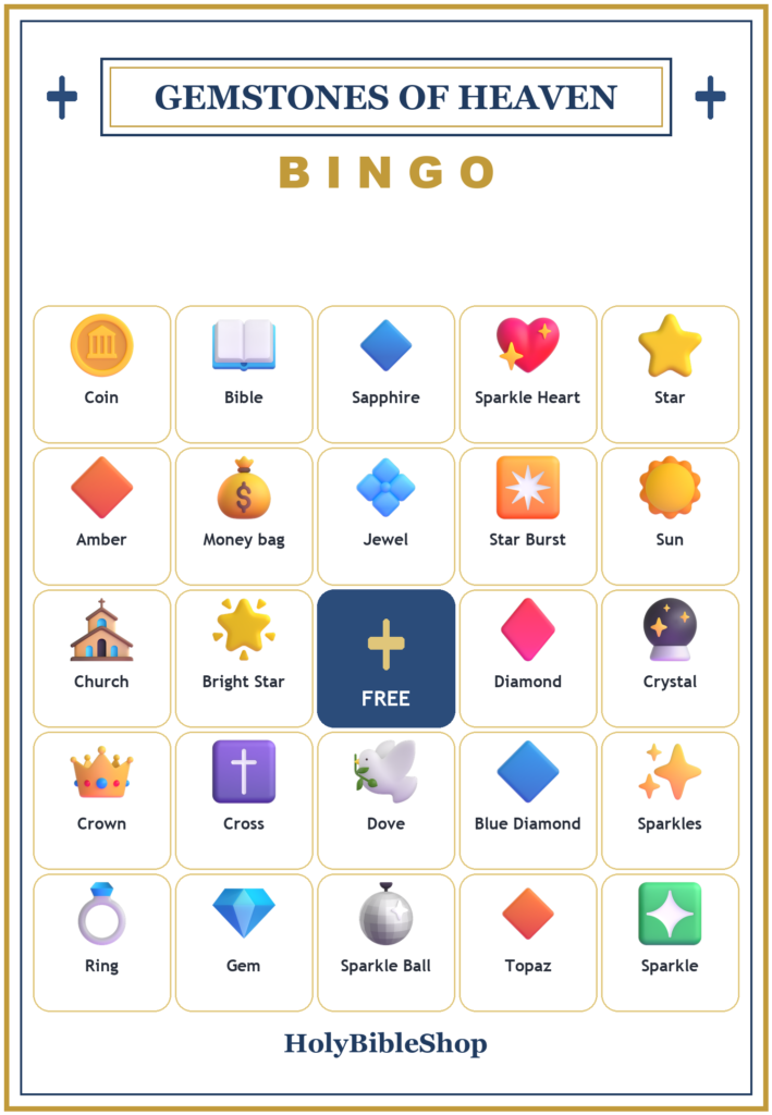 Gemstones of Heaven Bingo, 60 Printable Bingo Cards, Christian Gemstones Heaven Game, Sunday School & Church Activity, Instant Download
