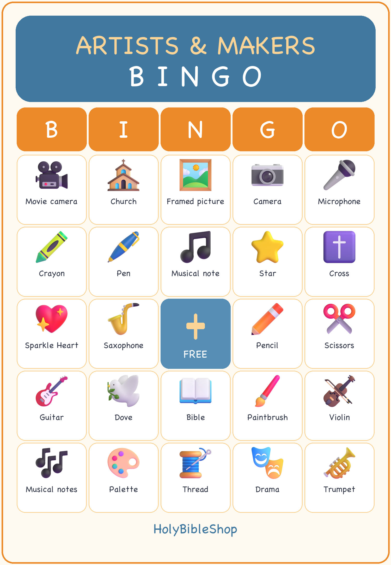 Christian Artists and Makers Bingo, 60 Printable Bingo Cards, Christian Artists Makers Game, Sunday School & Church Activity