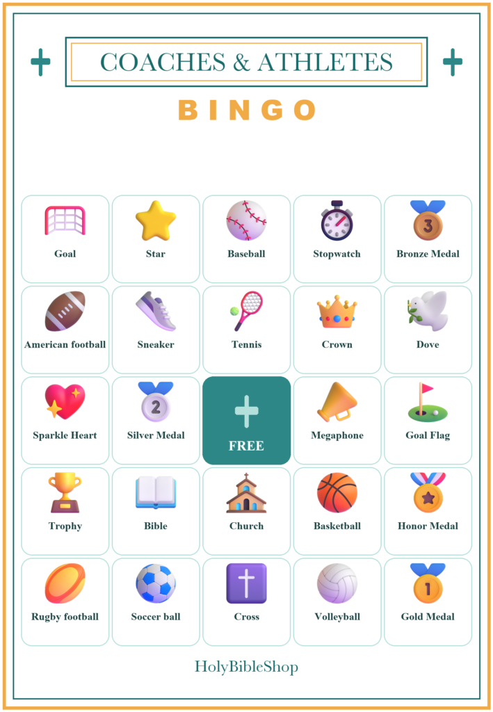 Christian Coaches and Athletes Bingo, 60 Printable Bingo Cards, Christian Coaches Athletes Game, Sunday School & Church Activity