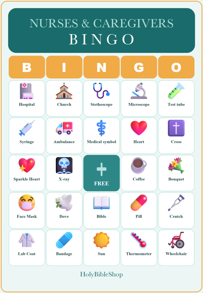 Christian Nurses and Caregivers Bingo, 60 Printable Bingo Cards, Christian Nurses Caregivers Game, Sunday School & Church Activity