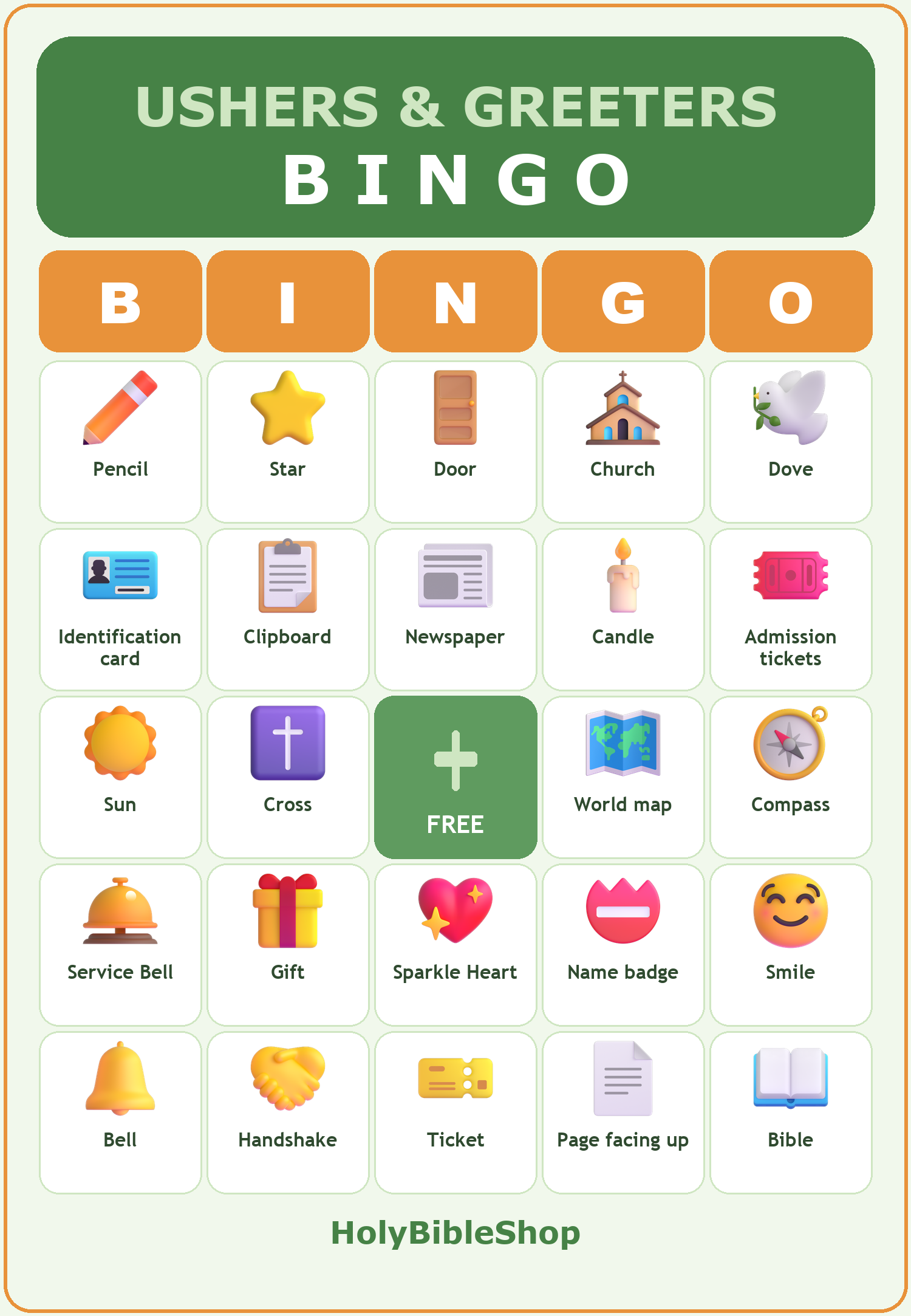 Ushers and Greeters Bingo, 60 Printable Bingo Cards, Christian Ushers Greeters Game, Sunday School & Church Activity, Instant Download