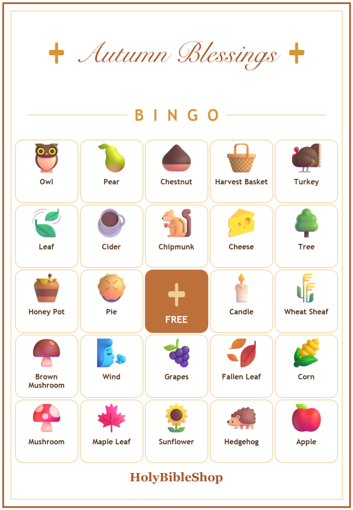 Autumn Blessings Bingo, 60 Printable Bingo Cards, Christian Autumn Game, Sunday School & Church Activity, Instant Download