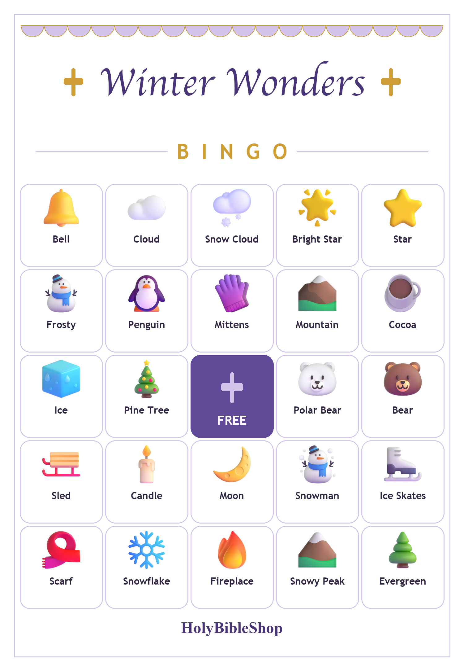 Winter Wonders Bingo, 60 Printable Bingo Cards, Christian Winter Wonders Game, Sunday School & Church Activity, Instant Download