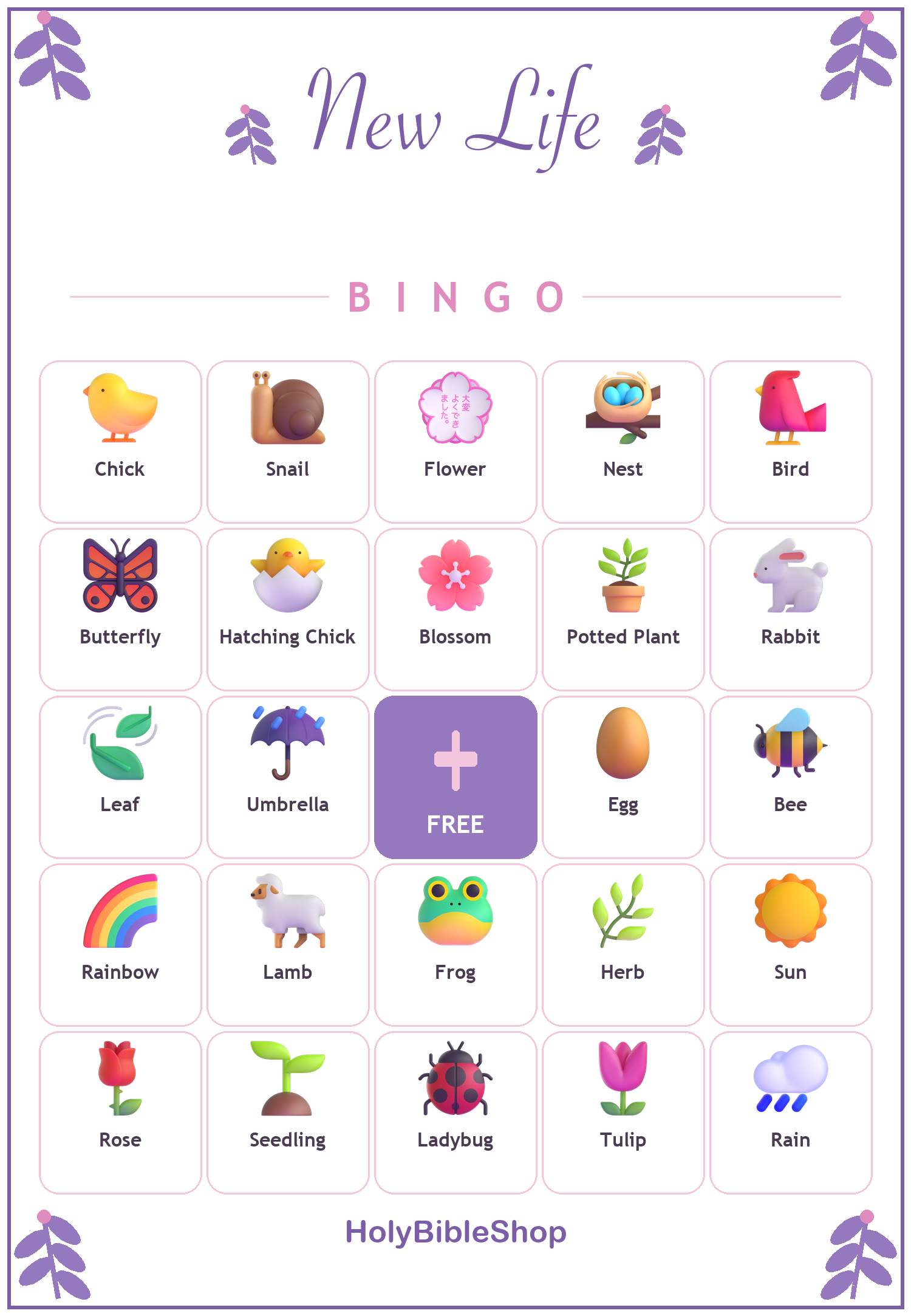 Spring and New Life Bingo, 60 Printable Bingo Cards, Christian Spring Life Game, Sunday School & Church Activity, Instant Download
