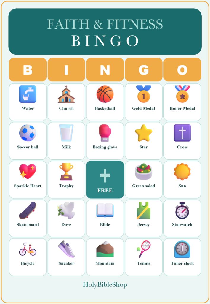 Faith and Fitness Bingo, 60 Printable Bingo Cards, Christian Fitness Game, Sunday School & Church Activity, Instant Download