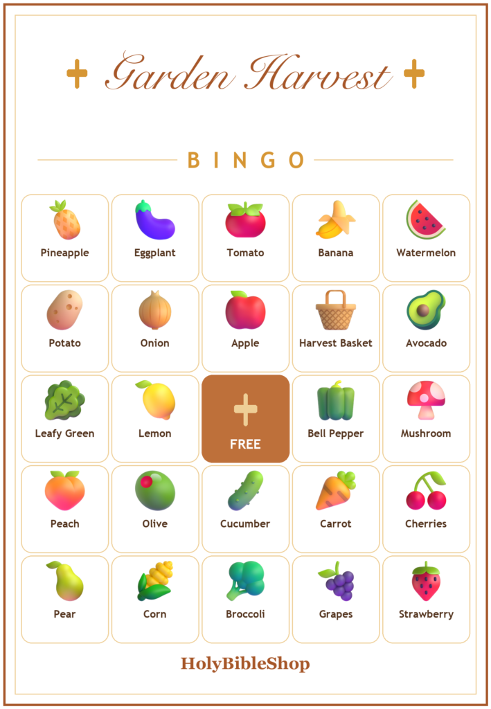 Harvest of the Garden Bingo, 60 Printable Bingo Cards, Christian Harvest Garden Game, Sunday School & Church Activity, Instant Download
