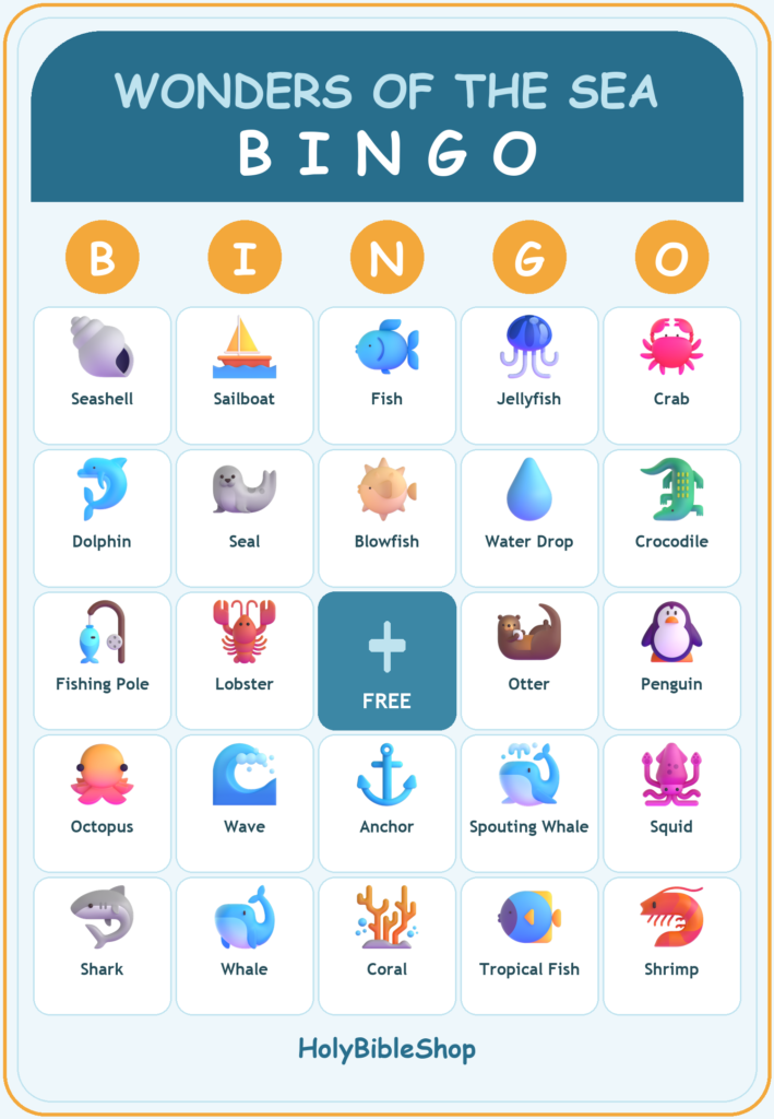 Wonders of the Sea Bingo, 60 Printable Bingo Cards, Christian Wonders Sea Game, Sunday School & Church Activity, Instant Download