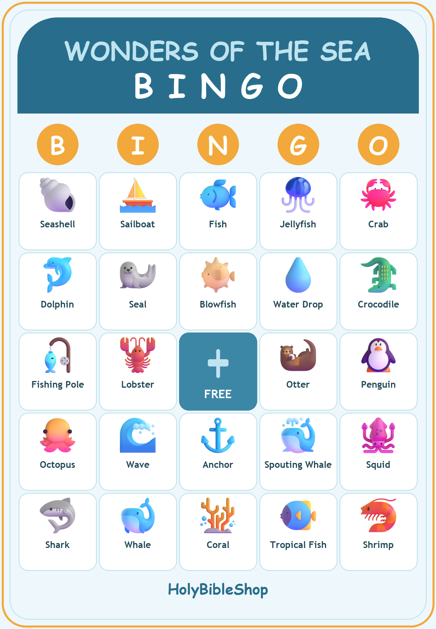 Wonders of the Sea Bingo, 60 Printable Bingo Cards, Christian Wonders Sea Game, Sunday School & Church Activity, Instant Download