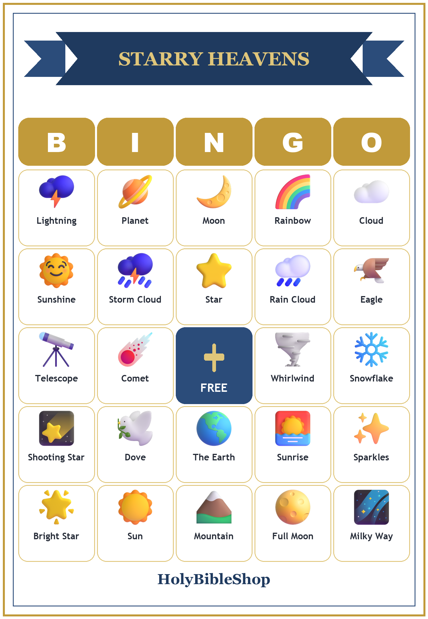 Starry Heavens Bingo, 60 Printable Bingo Cards, Christian Starry Heavens Game, Sunday School & Church Activity, Instant Download