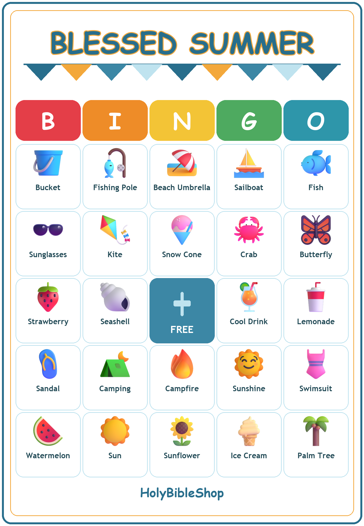 Blessed Summer Bingo, 60 Printable Bingo Cards, Christian Summer Game, Sunday School & Church Activity, Instant Download