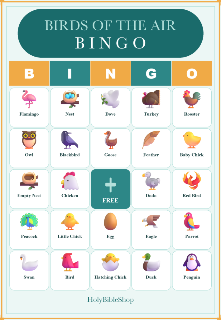 Birds of the Air Bingo, 60 Printable Bingo Cards, Christian Birds Air Game, Sunday School & Church Activity, Instant Download