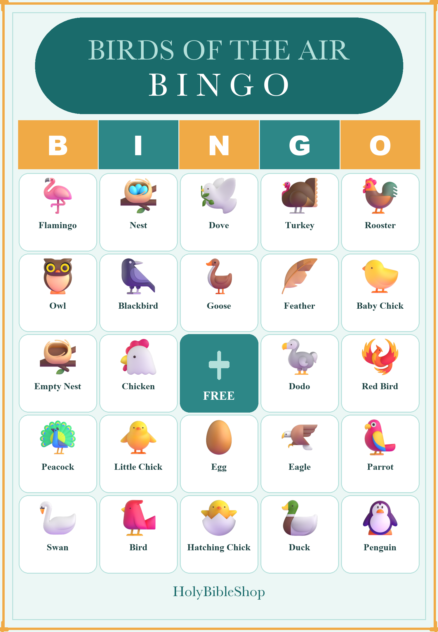 Birds of the Air Bingo, 60 Printable Bingo Cards, Christian Birds Air Game, Sunday School & Church Activity, Instant Download