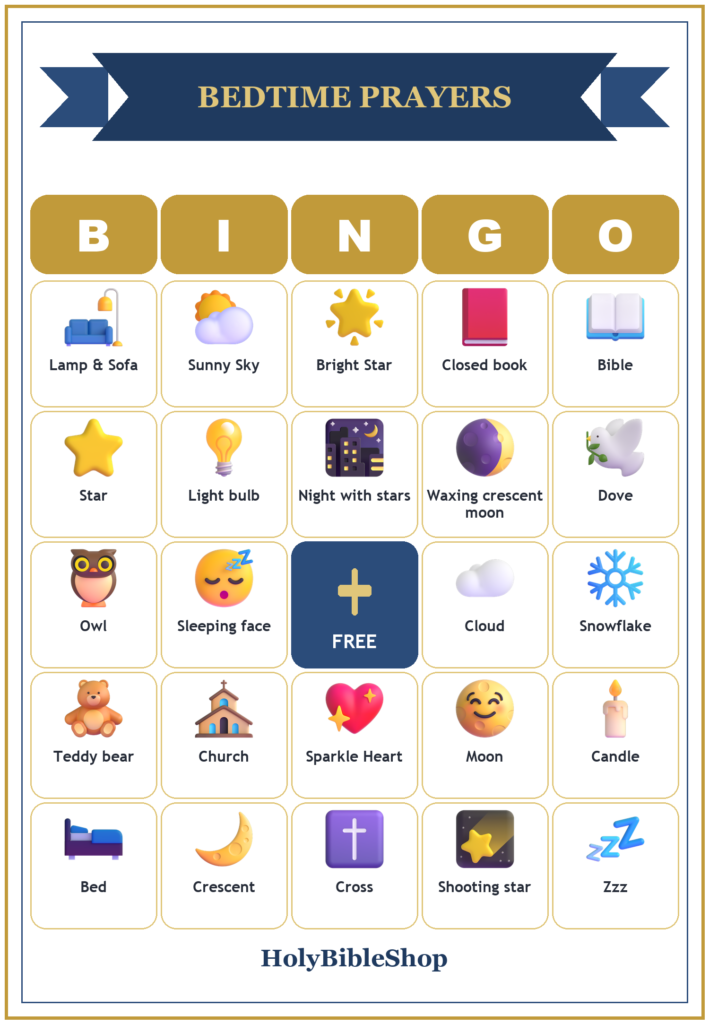 Bedtime Prayers Bingo, 60 Printable Bingo Cards, Christian Bedtime Game, Sunday School & Church Activity, Instant Download