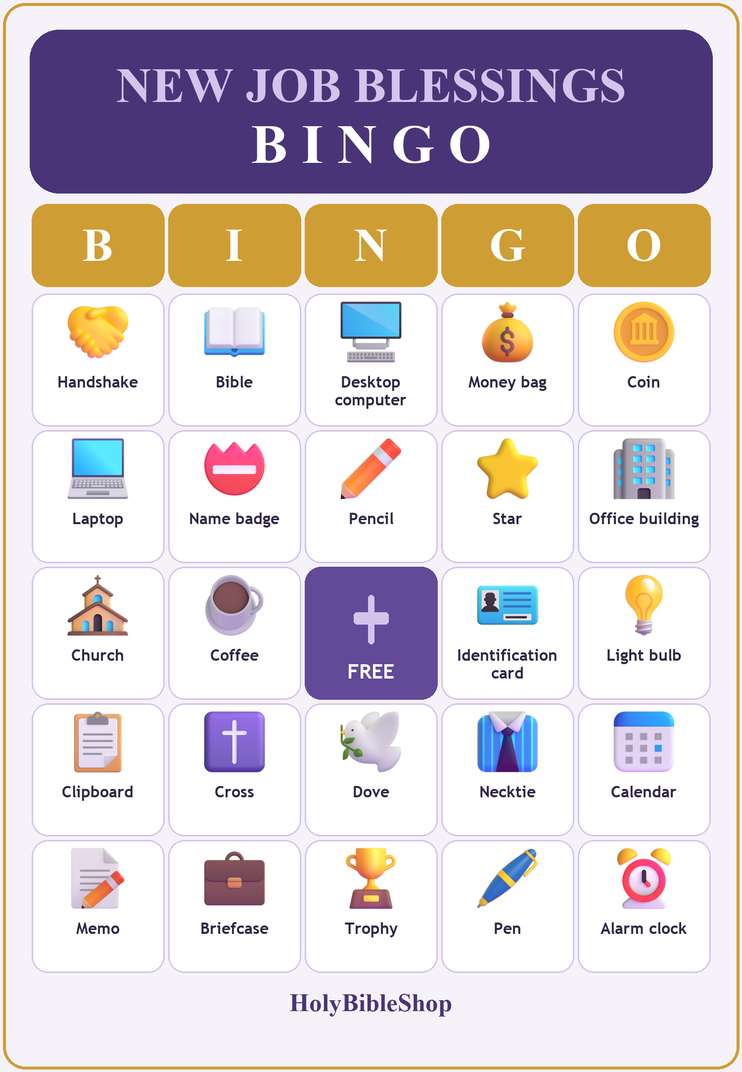 New Job Blessings Bingo, 60 Printable Bingo Cards, Christian Job Game, Sunday School & Church Activity, Instant Download