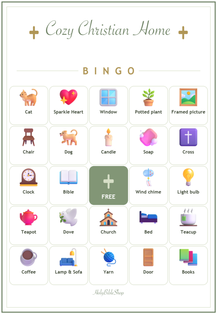 Cozy Christian Home Bingo, 60 Printable Bingo Cards, Christian Cozy Home Game, Sunday School & Church Activity, Instant Download