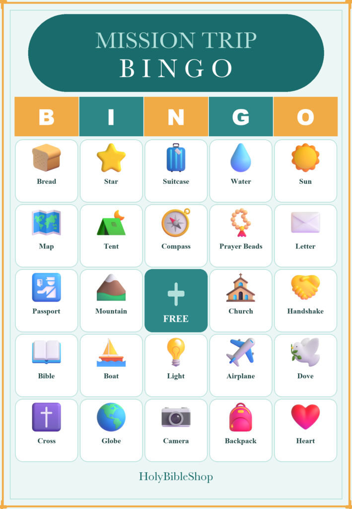 Mission Trip Bingo, 60 Printable Bingo Cards, Christian Mission Trip Game, Sunday School & Church Activity, Instant Download