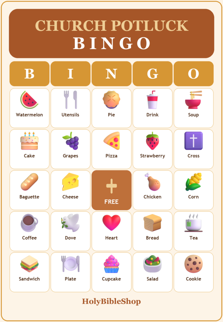 Church Potluck Fellowship Bingo, 60 Printable Bingo Cards, Christian Church Potluck Fellowship Game, Sunday School & Church Activity
