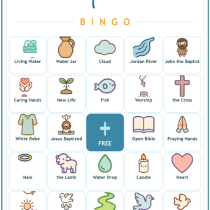 Baptism Bingo, 60 Printable Christian Cards, Bible Baptism Game, Sunday School Activity, Kids Bible Game, Jesus Baptized