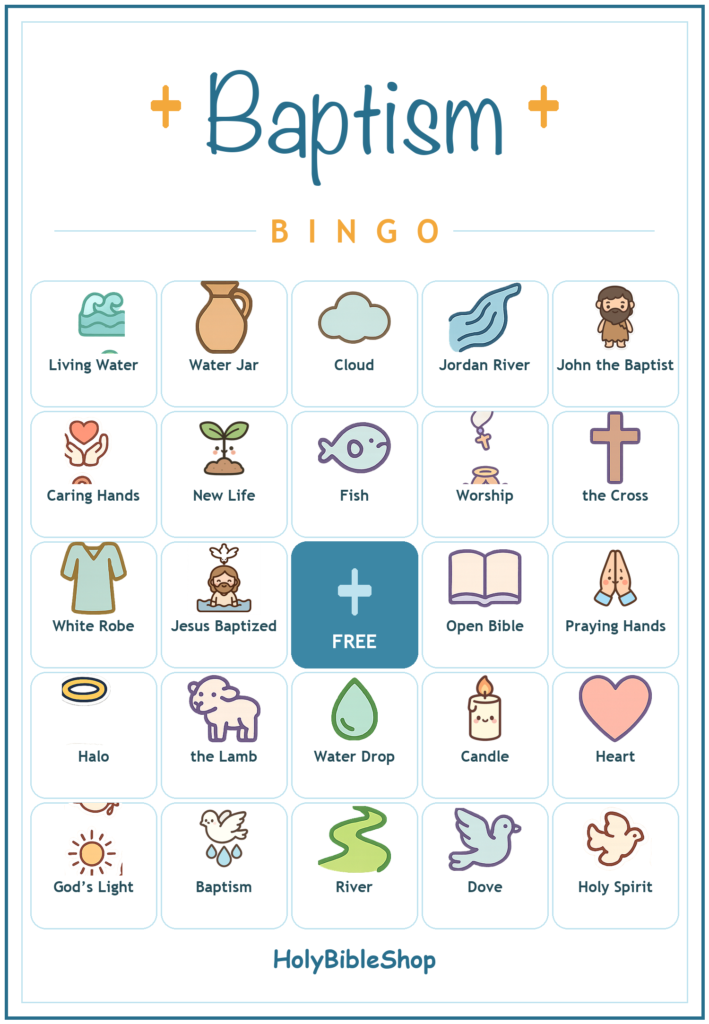 Baptism Bingo, 60 Printable Christian Cards, Bible Baptism Game, Sunday School Activity, Kids Bible Game, Jesus Baptized