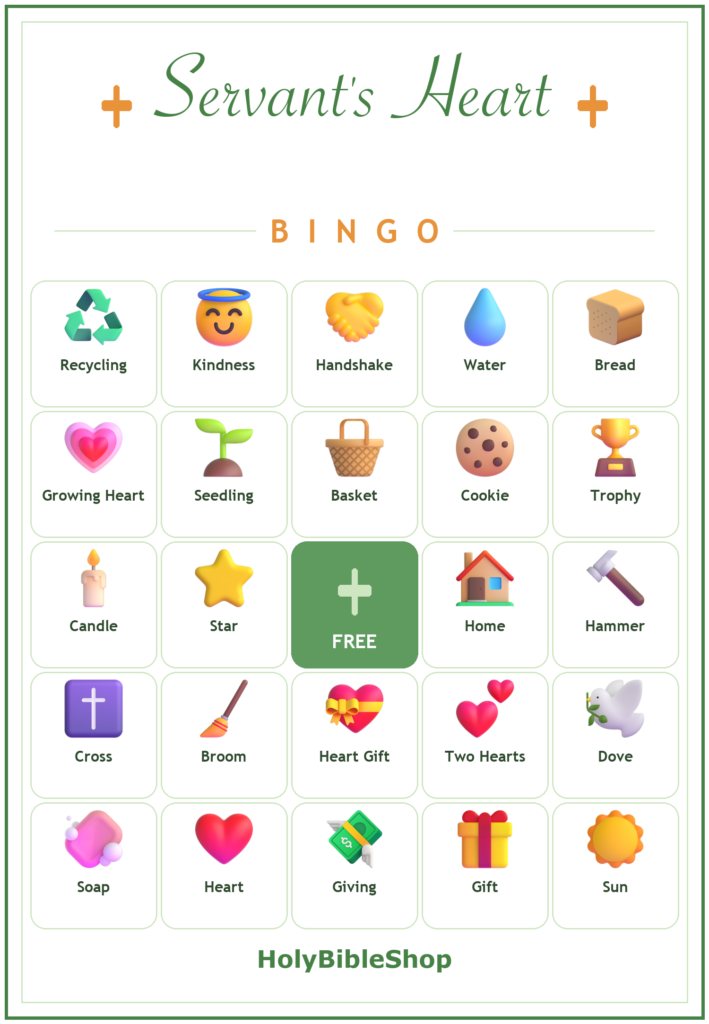 Servants Heart Volunteer Bingo, 60 Printable Bingo Cards, Christian Servants Heart Volunteer Game, Sunday School & Church Activity