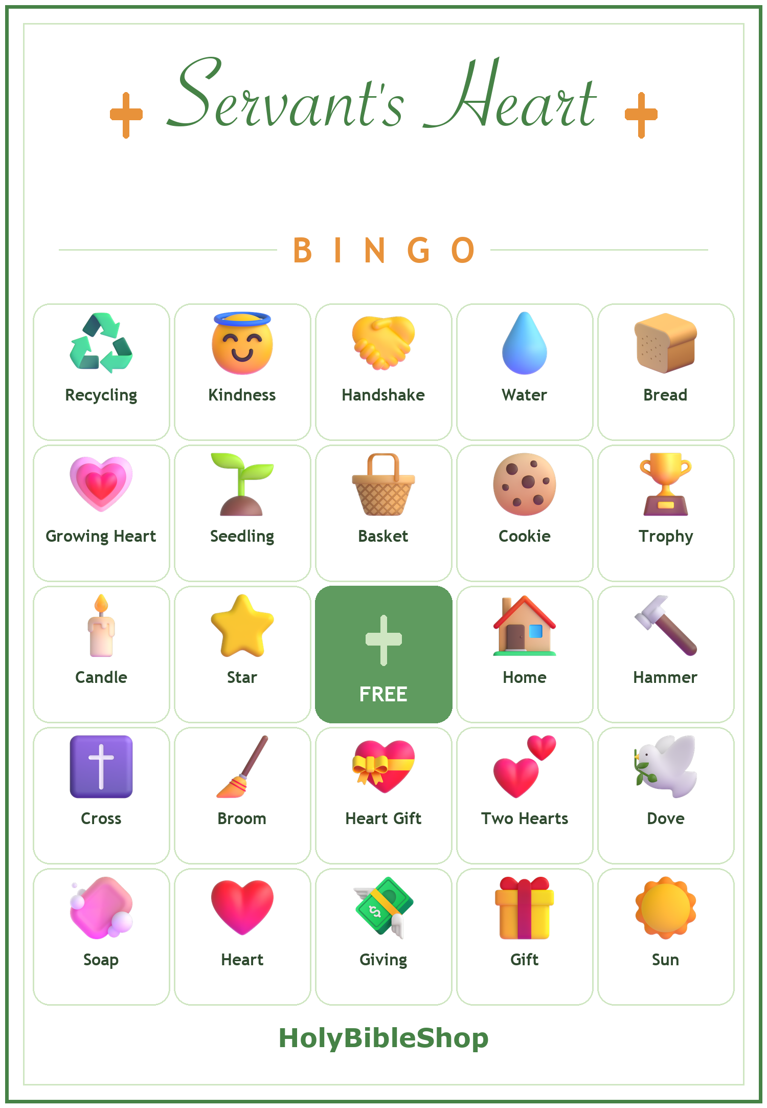 Servants Heart Volunteer Bingo, 60 Printable Bingo Cards, Christian Servants Heart Volunteer Game, Sunday School & Church Activity