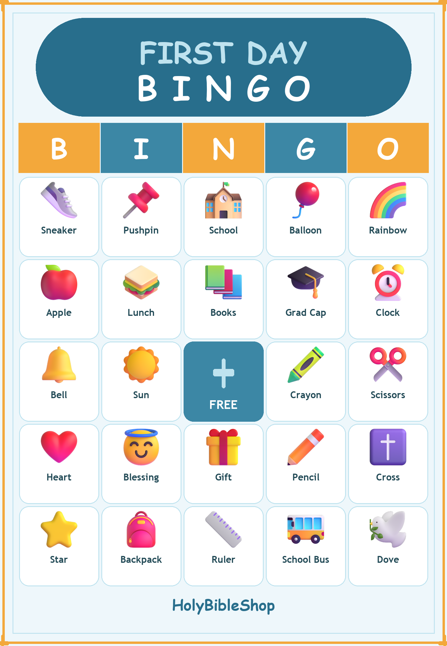 First Day Blessings Bingo, 60 Printable Bingo Cards, Christian Day Game, Sunday School & Church Activity, Instant Download