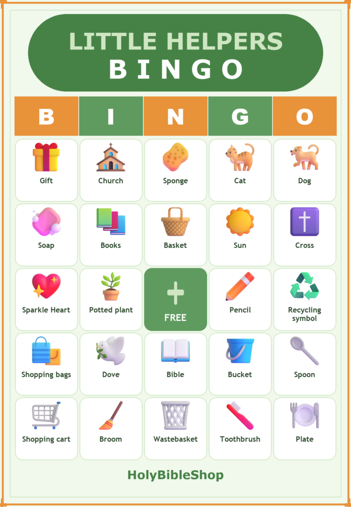 Little Helpers at Home Bingo, 60 Printable Bingo Cards, Christian Helpers at Home Game, Sunday School & Church Activity, Instant Download